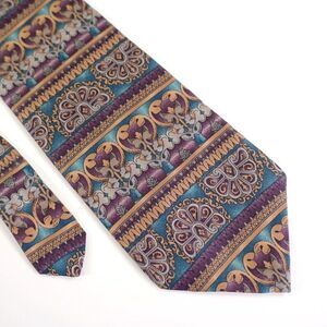 Oscar De La Renta Teal Orange Maroon‎ Baroque Print Wide Silk Tie Made In USA